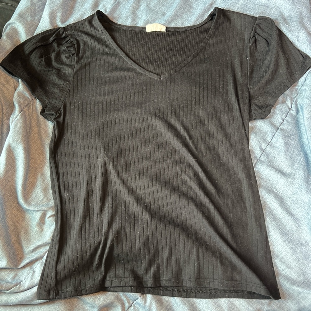 One Step Ahead Black Ribbed Short Sleeve Tee